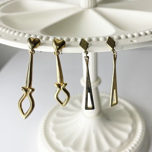 Vintage Avon Earrings Lot of 2 Pairs Gold Tone Drop Hanging Heart Diamond 80s - Picture 6 of 16